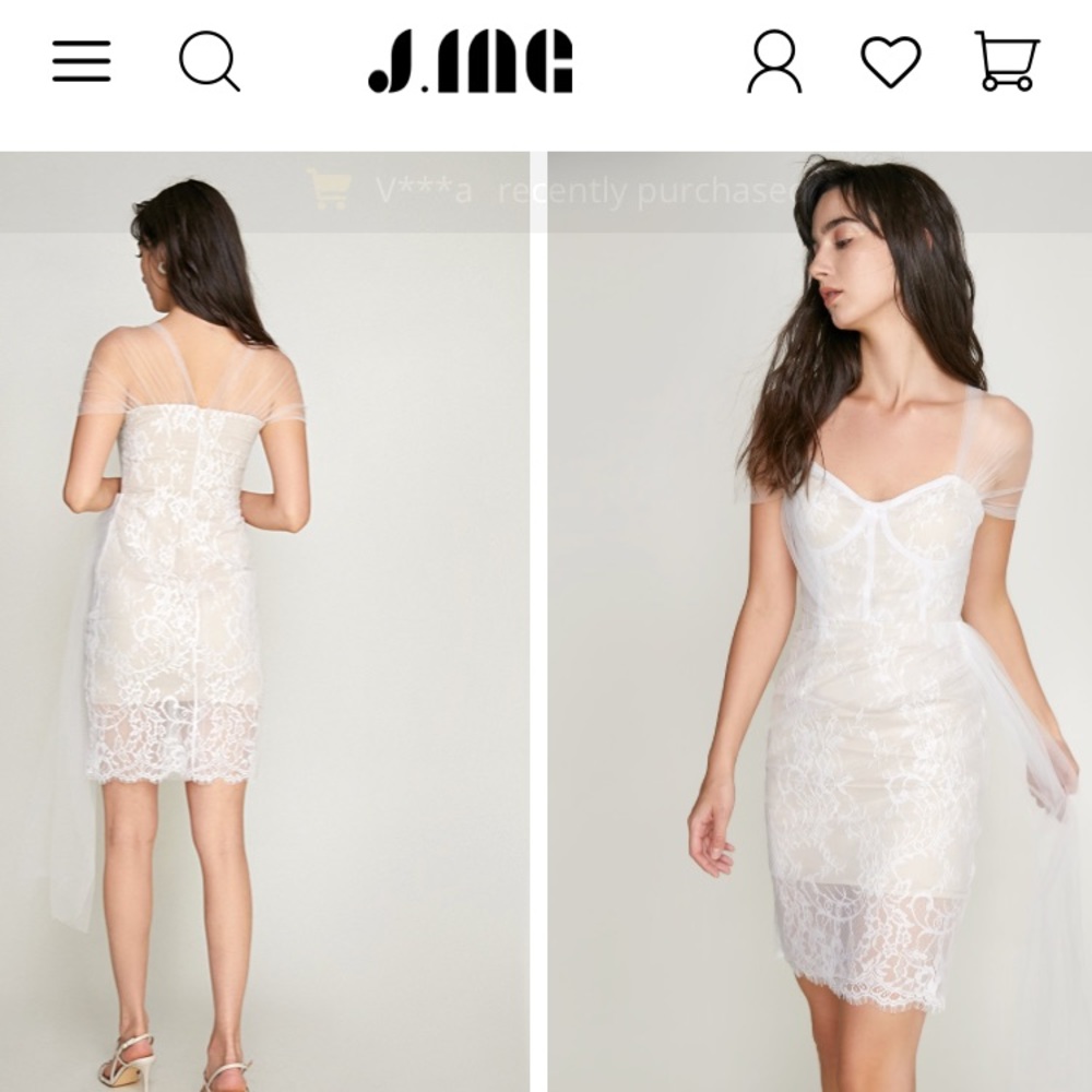 J.Ing short midi wedding dress with lace and tulle